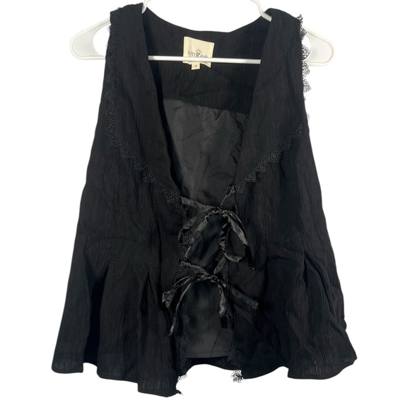 Umgee Tie Front Lace Pleat front Vest Tank Top Medium - Picture 1 of 5